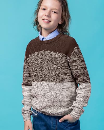 Image of BOBOYOYO Boys Sweaters 100% Cotton Cable Knit Kids Sweater Striped Pullover