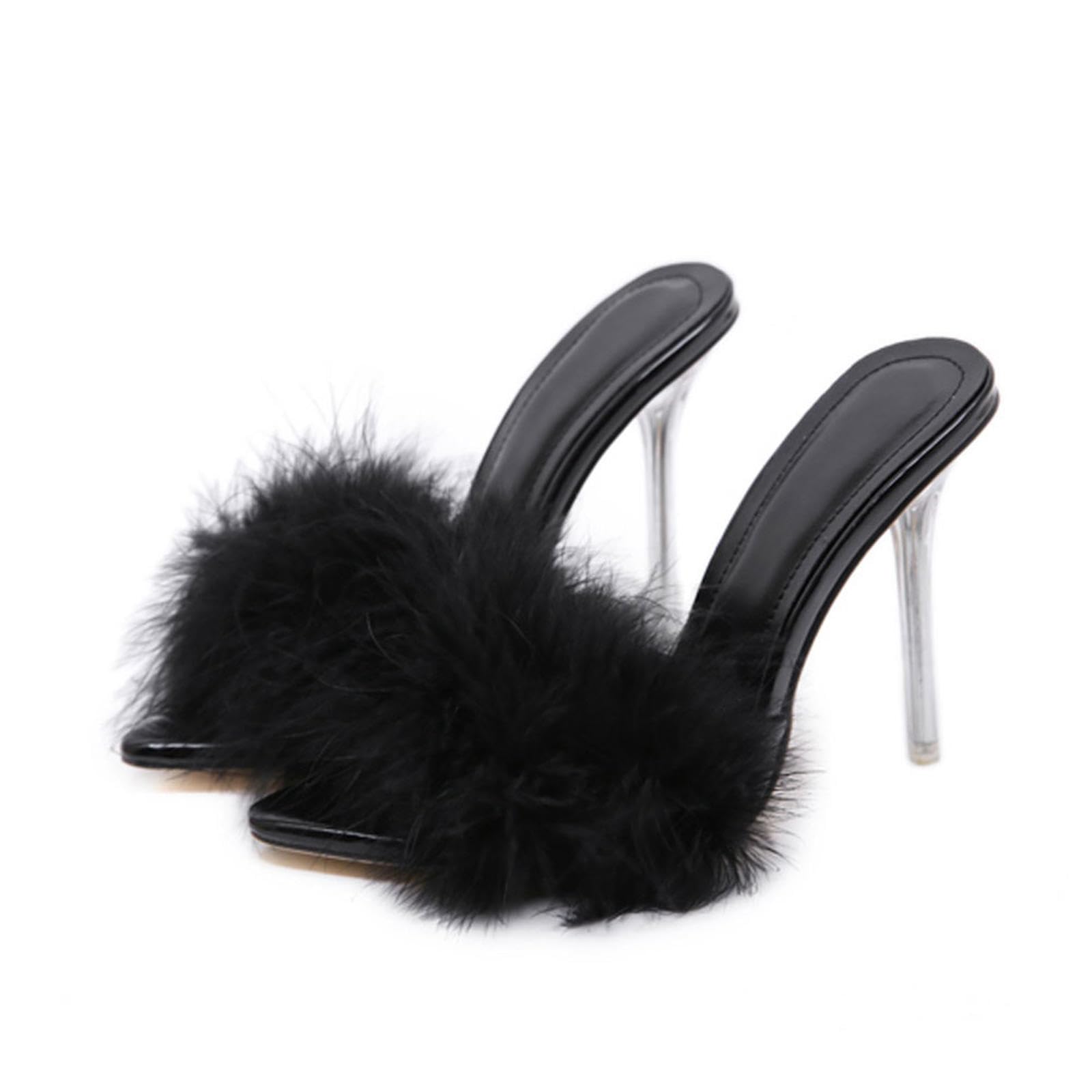 Talon Aiguille Talons Hauts 10CM Sandales Femmes Chaussures en Cristal Transparent Black-35