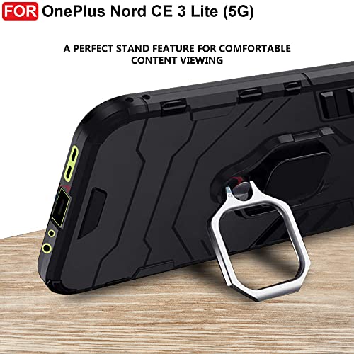 Image of CEDO Kickstand Cover for OnePlus Nord CE 3 Lite (5G) Rugged Case | Built-in Stand Rotating Ring Holder | Military Grade Armor Bumper Back Cover (Black)