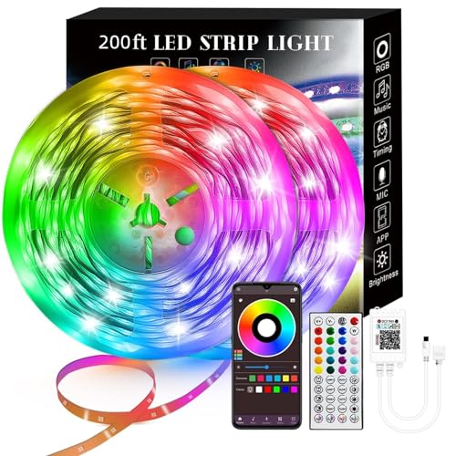 Lcutml 200FT Smart LED Strip Lights (2 Rolls of 100ft) RGB Strip Lights Sync to Music with 40 Key Remote Controller LED Lights for Bedroom Christmas Lights decration (Multi-Colored 200FT)