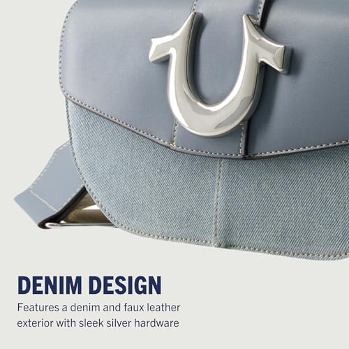True Religion Saddle Bag, Women's Denim and Faux Leather Crossbody Purse with Adjustable Shoulder Strap, Blue, One Size3