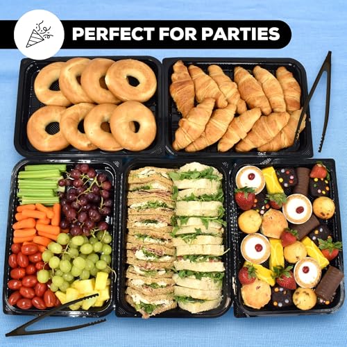 6 Pack Catering Trays with Lids – 13" Serving Tray with Lid, Heavy Duty Recyclable Plastic Party Platters for Catering, Buffet, Picnics & Events – Food Trays with Clear Lid (13.39 × 9.84 × 2.95 inch) - Image 8