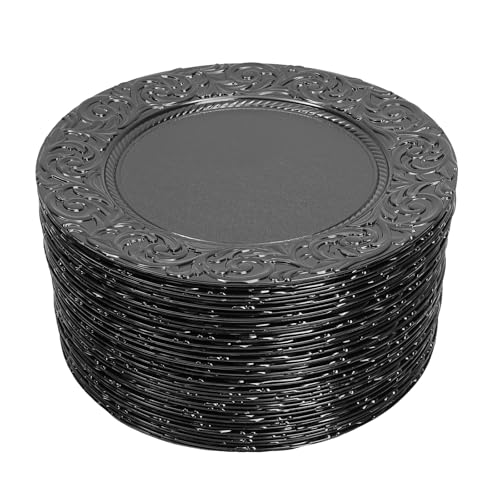 100 Platos Redondos Negros de Plástico de 13 in Pack miniatura 1