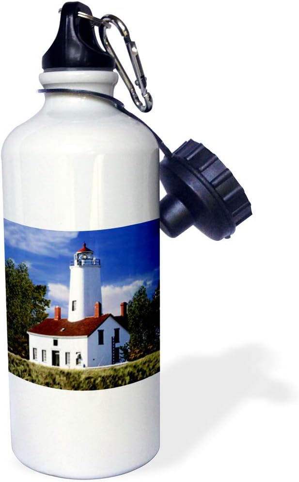 3dRose Dungeness Lighthouse Sports Water Bottle, 21 oz, White