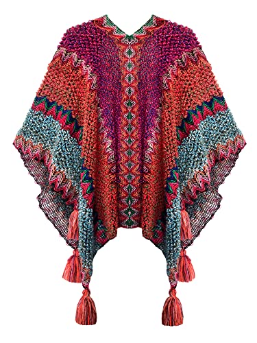 Urban CoCo Women's knit Vintage Ethnic Tassel stripe Poncho Shawl2