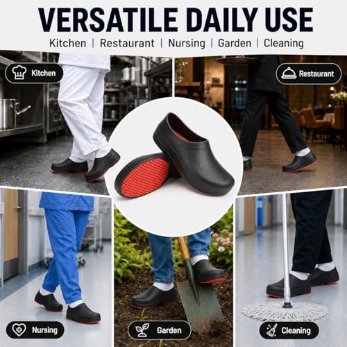 Image of LIPROFE Chef Shoes for Men,Kitchen Shoes for Men,Non Slip Work Shoes for Men Women,Oil & Water Resistant Slip-On Kitchen Work Clogs for Restaurant Nursing Garden