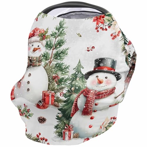 Nursing Cover for Breastfeeding Scarf, Pine Trees Red Flowers Berries Winter Snowmen Baby Car Covers Super Soft Multi Use for Canopy Shopping Cart Cover Blanket Stroller Cover
