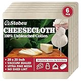 6Pcs Cheese Cloths,Reusable Grade 100 Cheesecloth for Straining,Ultra Fine Mesh Cheese Cloth for Cooking,20x20 Pure Unbleached Cotton Cloth Strainer for Juicing,Baking,Cheese Making