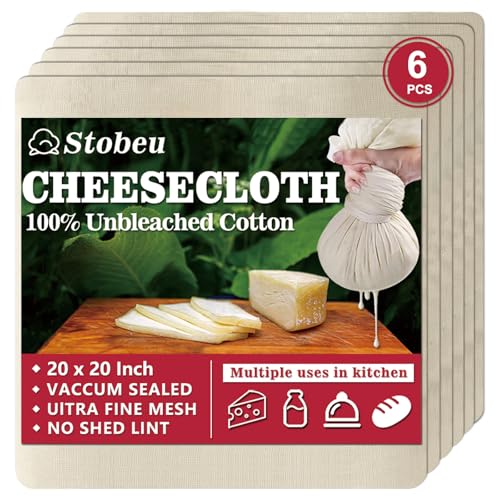 6Pcs Cheese Cloths For Straining, Reusable Grade 100 Cheesecloth For Cooking, 20X20' Ultra Fine Mesh Cheese Cloth,100% Unbleached Cotton Cloth Strainer For Juicing, Baking, Cheese Making