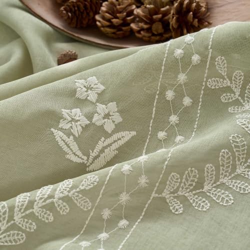Image of jinchan Floral Sheer Curtains, Back Tab 50x63 Inch, 2 Panels Green