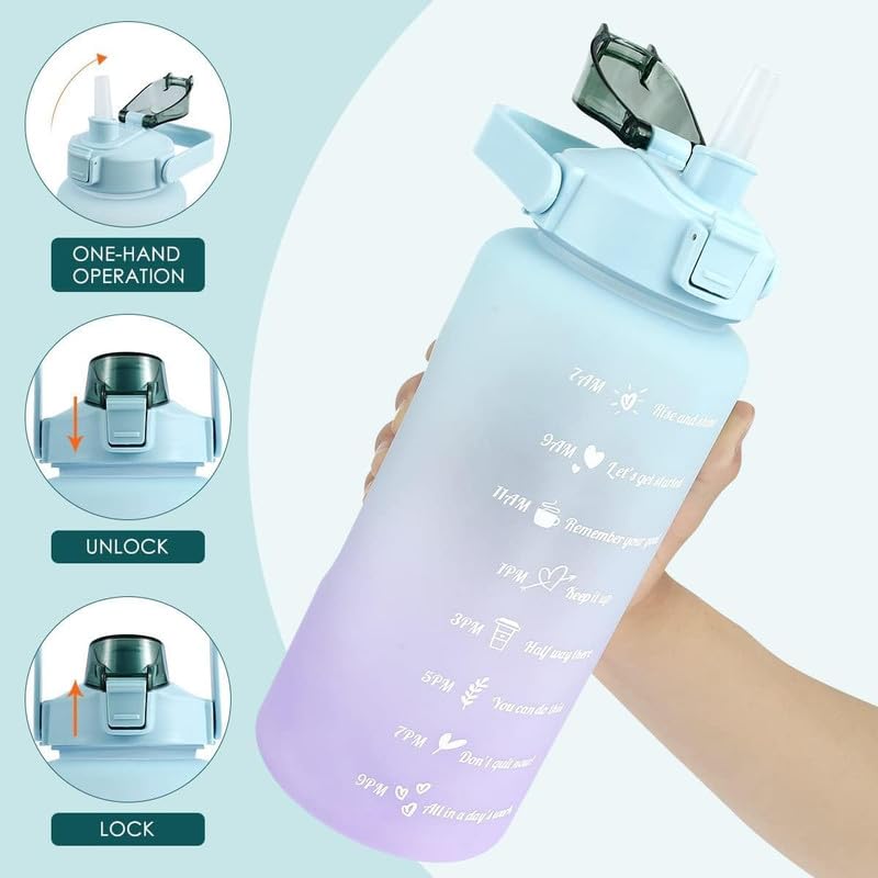 Image of MOTIVATIONAL 3-Pcs (2000ML-900ML-300ML) Water Bottle with Straw & Time Marker | Leak-Proof Sports Bottle for Gym, Office, School | Break-Resistant Silicone Bottle for Daily Hydration (Green)