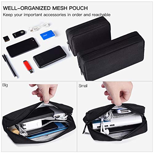 Universal Electronics Accessories Case, 2-Pack Portable Soft Carrying Case Bag Wire Cable Organizer for Hard Drive, Power Adapter, Laptop Mouse, Cosmetics Kit, Small+Big-Black - Thumbnail 3