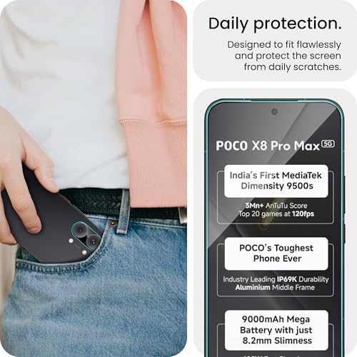 Image of FIRST MART Tempered Glass for Poco X8 Pro Max with Black Camera Lens Protector & Installation Kit | HD Clear, Edge-to-Edge, Scratch Resistant, Case-Friendly | Pack of 1