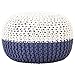vidaXL Pouf Repose-Pied de Salon Tabouret de Salle de Séjour Pouf de Chambre à Coucher Maison Intérieur Tricoté à la Main Bleu et Blanc 50x35 cm Coton