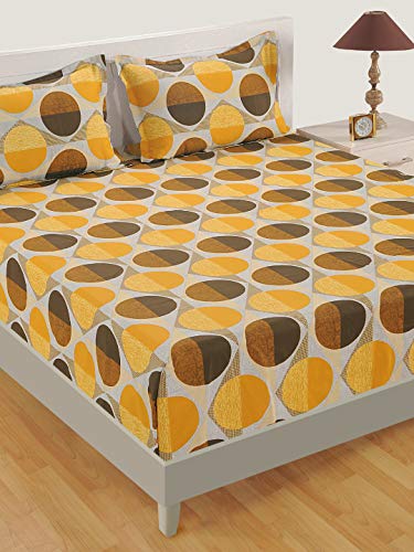 Image of Swayam Pure Cotton King Bedsheet with 2 Pillow Covers | 160 TC Soft Breathable Bed Sheet | Geometric Printed | Size 108 x 108 inch | Comfortable & Durable for Bedroom - Yellow