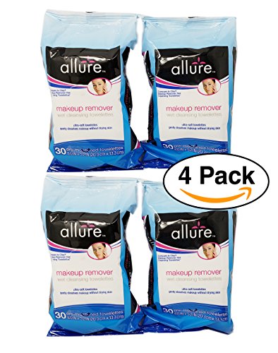 Allure Makeup Remover wet cleansing towelettes wipes ultra-soft 4 pack – total 120 wipes