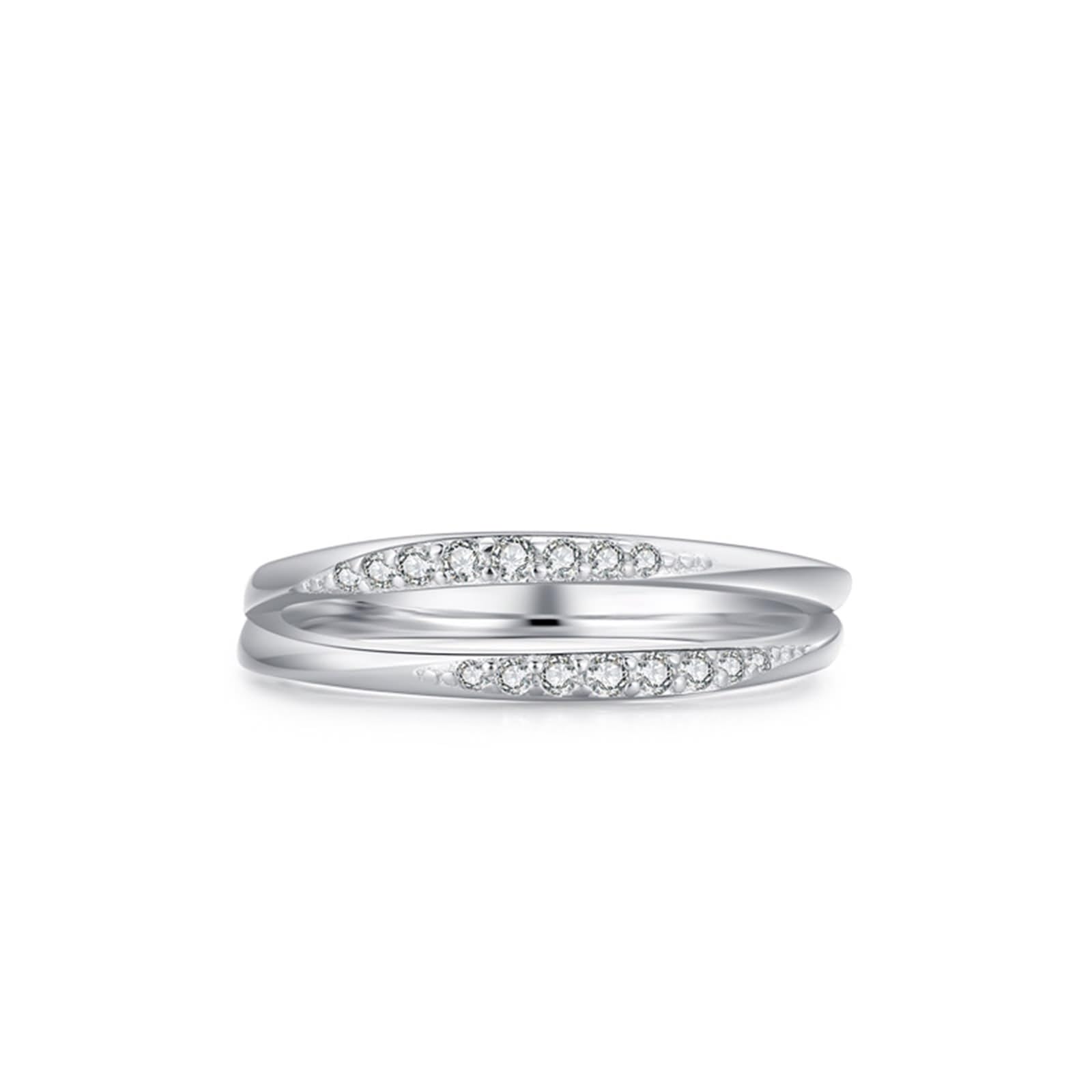 Anillos para mujer dedo medio, anillos mujer delicado diseño de doble capa con moissanite redondo de 18 quilates oro blanco talla 60 (19.1)