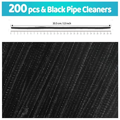 Image of Iooleem 200pcs Black Pipe Cleaners Bulk for Crafts | Chenille Stems for DIY Flower Making & Festival Decor & Party Projects, Pipe Cleaner Crafts, Art and Craft Supplies