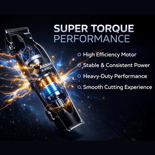 Image of ASBAH Professional X-Pro Hair Clipper - High Efficiency, 8 Guide Combs, Super Torque, Carbon-Treated Precision Blades, Adjustable Lever, Lithium Battery, One-Year Warranty, Lifetime Service