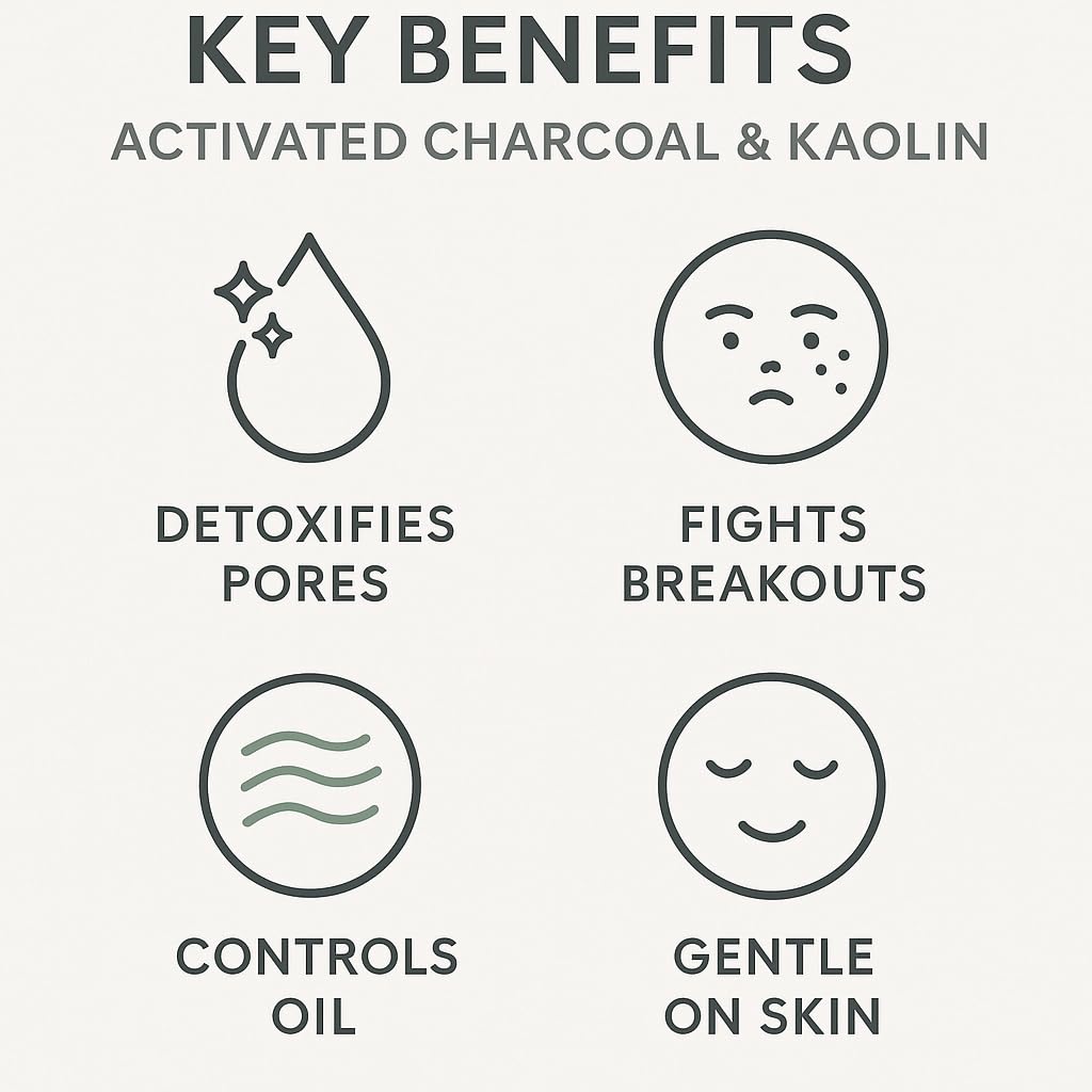 Activated Charcoal & Kaolin Clay Powder – 250g | Natural Detox Blend for Face Masks, Acne, Oily Skin, and DIY Skincare | Deep Pore Cleansing & Oil Control