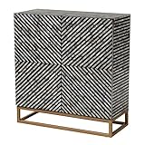 Baxton Studio Belenus Mother of Pearl Storage Cabinet, 2-Shelf, Herringbone Black