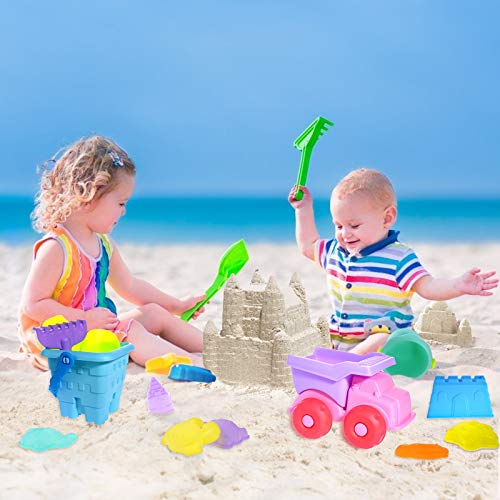 image for Lusurend 19Pcs Beach Sand Toys Set Beach Toys Bucket Shovels Truck Boa