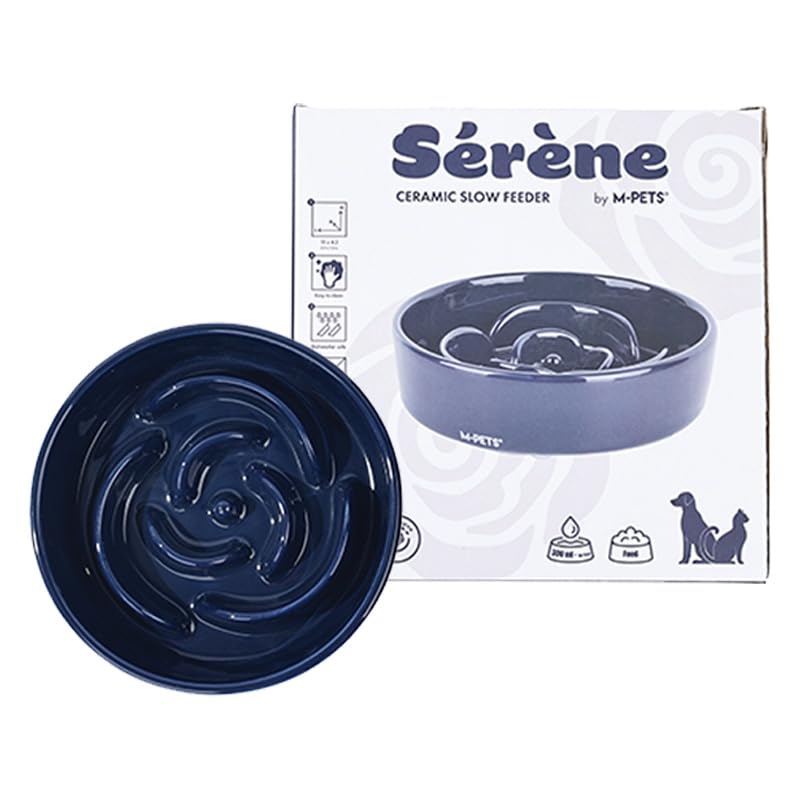 M-Pets Serene Rose Seramik Yavaş Yeme Mama Kabı 300Ml Koyu Mavi