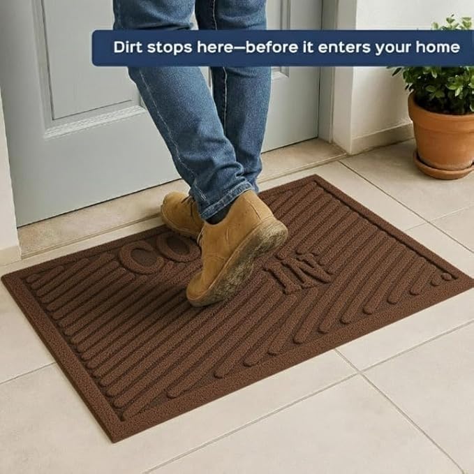 Image of Come in Welcome Door Mat for Entrance | Non-Slip Rubber Backed Doormat for Home, Office & Bathroom | 60 x 40 cm (Coffee)