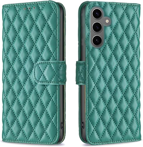 Image of ClickCase for Samsung Galaxy M35 5G Puffer Bubbly Soft Faux Leather Back Case Magnetic Wallet Flip Cover for Samsung Galaxy M35 5G (Bottle Green)