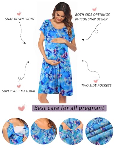 Image of Ekouaer Labor Delivery Gown Nursing Braeastfeeding Dress Maternity Clothes