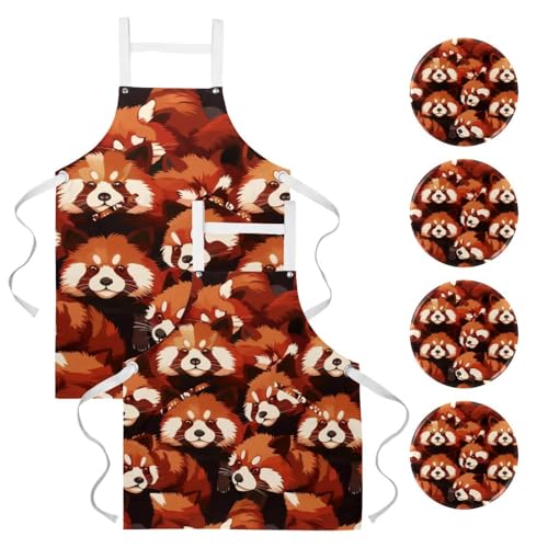 Tablier de cuisine panda rouge multicolore idéal pour pâtisserie et nettoyage de maison
