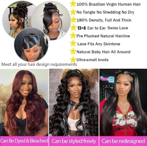 Body Wave Human Hair Wig 13X4 Lace Front Wigs For Women 180 Density Pre Plucked Brazilian Virgin Wigs Human Hair Wig 18 Inch Natural Black - Image 3