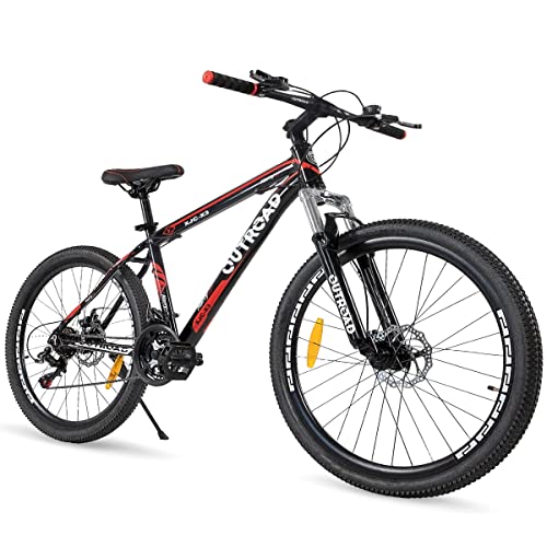 Max4out Mountain Bikes with High Carbon Steel Frame, Featuring 6 Spoke Wheels and 21 Speed, 26/27.5 inch Wheels Double Disc Brake and Dual Suspension Anti-Slip Bicycles (26inch-red)
