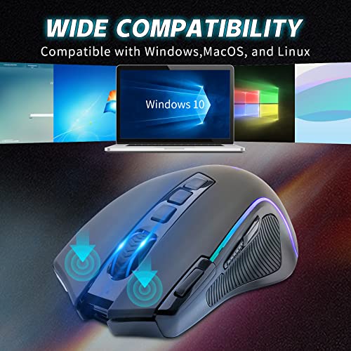 X-11 Wireless Gaming Mouse, 8000 Dpi Optical Sensor, Rgb Backlit, Mmo 9 Programmable Buttons, With Macro Recording Side Buttons, Rapid Fire Button, Rechargeable For Mac Windows Computer Gamer, Black #TOP5