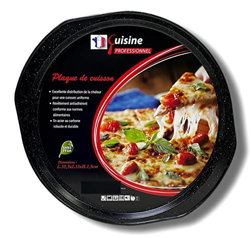 Cflagrant France®🇫🇷 Plaque à Pizza 🍕 Plat à Pizza Ø 33cm antiadhésif, rond, Noir, Acier, Revêtement Façon Pierre sans PFOA Cover