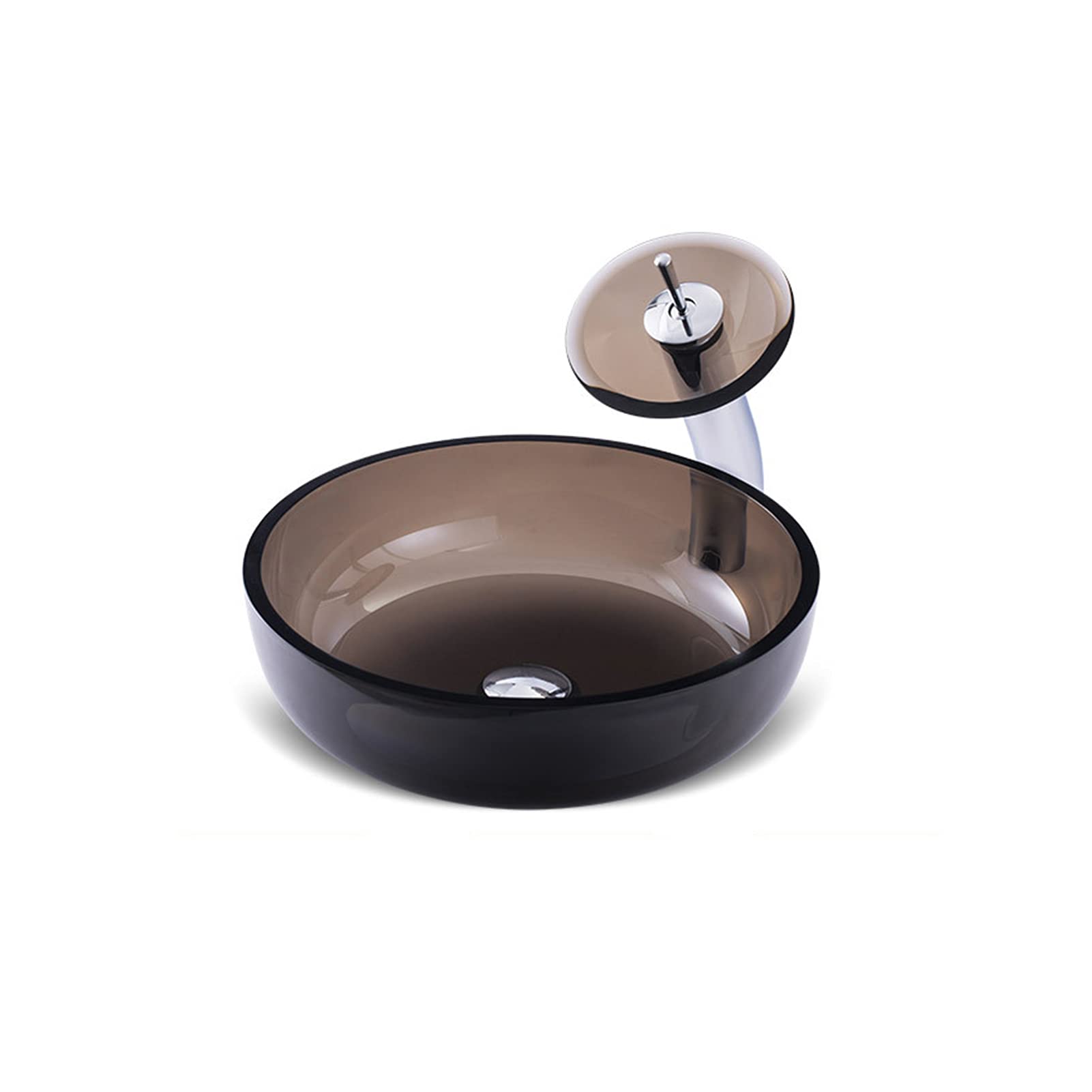 Lavabo de vidrio para baño conjunto sobre encimera evita salpicaduras juego de cristal marrón