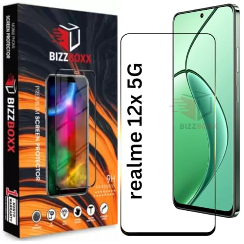 Image of Premium Screen Protector Compatible With realme 12x 5G | Tempered Glass Guard | Anti Static | Full Screen Coverage-Edge to Edge | 9H Hardness | With Easy Installation Kit (Pack of 1)
