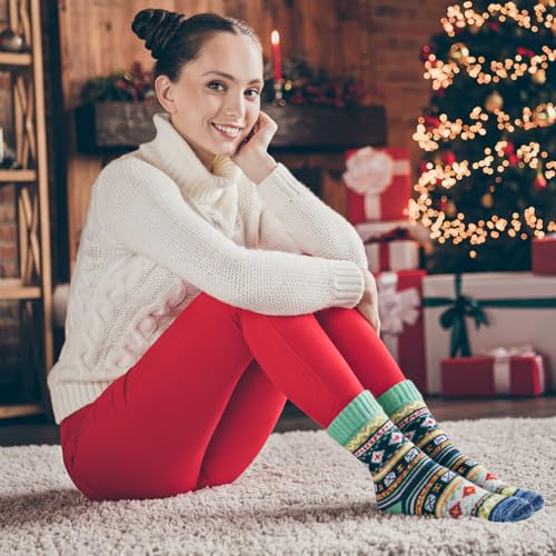 Image of YANGYANG 5 Pairs Winter Warm Thick Crew Knit Socks for Women, Christmas Gifts, Stocking Stuffers