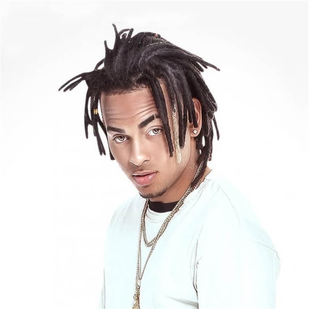 Parrucca da uomo con dreadlock, doppi nodi, intrecciata, base in pelle, afro, toupet Toupee for Men(Brown,7x10)
