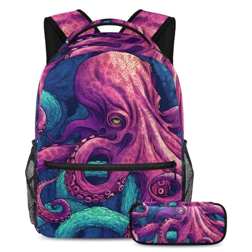 Sac à livres Sea Purple Octopus idéal pour le voyage et l'école primaire