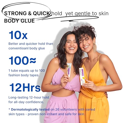 Image of Body Glue for Clothes & Skin | Dermatologically Tested for Sensitive Skin | Strong & Quick Hold, Sweat-Proof & Residue-Free | Safe Body Glue Stick for Jewellery & Fashion Styling | (Pack of 3)