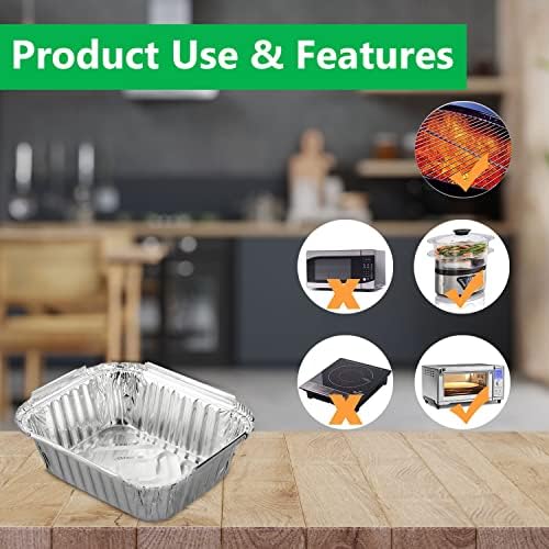 Homeshopa Aluminum Foil Trays Containers with Lids, Disposable Meal Prep Baking Food Storage Takeaway Tins, Medium Foil Tray Idea for Roasting Baking Broiling Cooking Food Storage and Freezing (20)