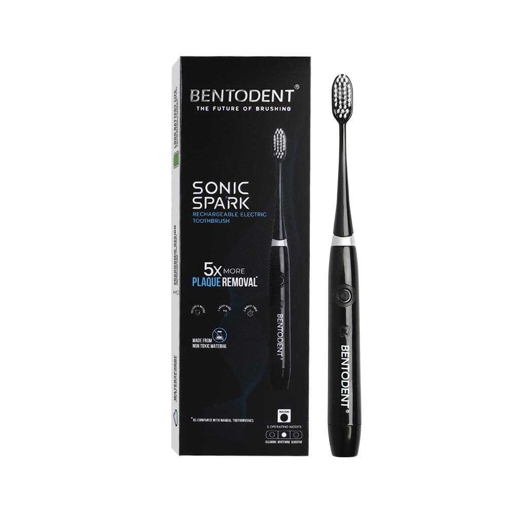 BENTODENT Advanced Sonic Electric Toothbrush for Men, Women & Kids - Electric Tooth Brush Set with Ultra-Soft Bristles, 2-Min Timer, QuadPacer & Dentist-Designed for Teeth Cleaning (Pack of 1, Black)