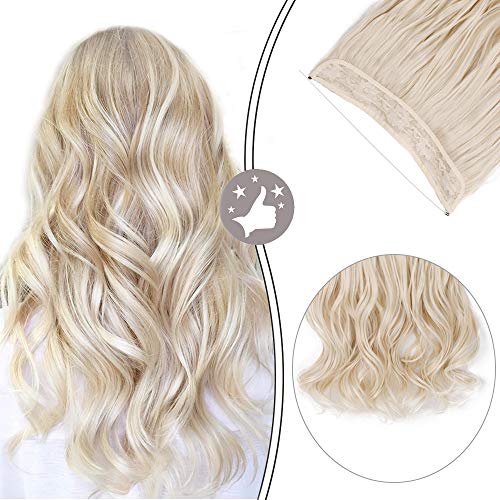 AISI BEAUTY Synthetic Halo Hair Extension with Invisible Transparent Wire Adjustable Size 20 Inches Wavy Secret Flip in Curly Hair Extension Hidden Wire Crown Headband Hairpiece for Women