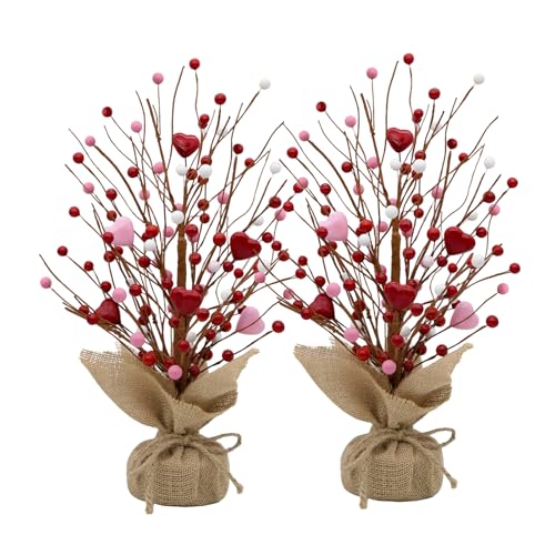 Valentine's Day Artificial Heart Berry Tree Decor - 2 Pack