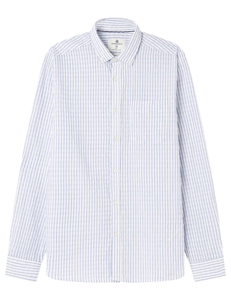 SPRINGFIELD Men's Seersucker Strypes Shirt, Steel Blue, L