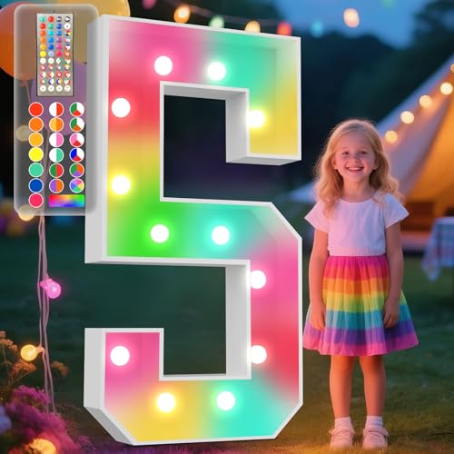 Image of Ledido 4FT Marquee Light Up Numbers, 34 Colors Changing Marquee Numbers 4 Feet Tall with Remote, Big Numbers for Party Wedding Graduation Birthday Decoratoons, Large Light Up Number 5