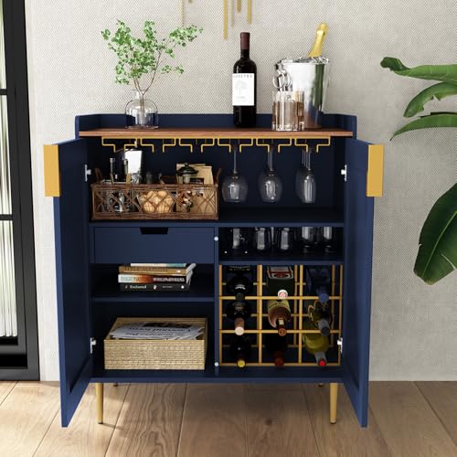 Image of ARTPOWER Sideboard Buffet Cabinet with Fluted Texture, Bar Cabinet, Blue