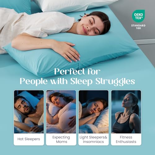 Dream Valley King Cooling Fitted Sheet Set 3-Pcs 15" Deep Pocket Dream Blue - image 4