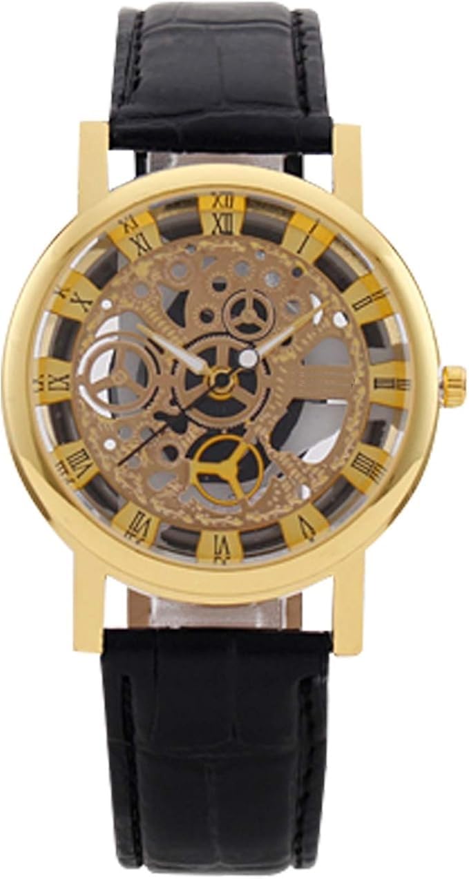 Rugvedi Skeleton Watch - for Men Analog Watch Transparent Analog Gold Dial Brown Strap Mens & Boys Watch (Pack of 1) (B0DDV22WHF) Amazon Price History, Amazon Price Tracker